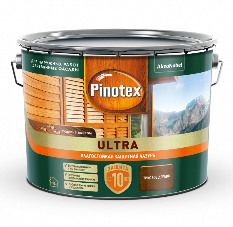 PINOTEX ULTRA лазурь защитная влагостойкая,д/защиты древесины тик (9л)