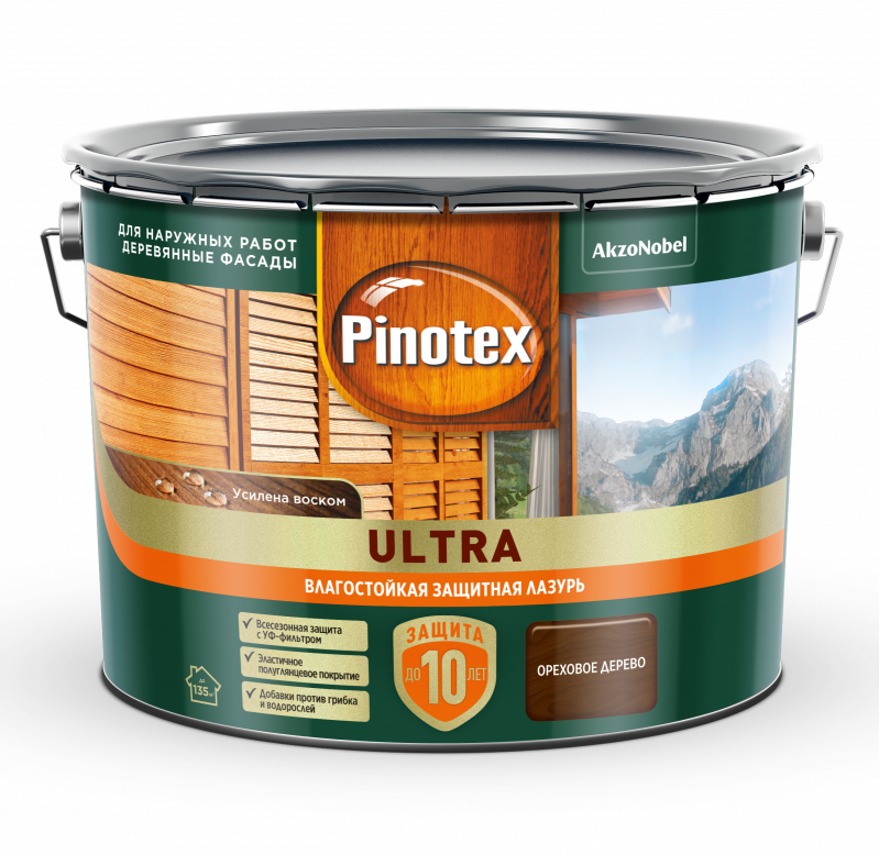 PINOTEX ULTRA лазурь защитная влагостойкая,д/защиты древесины орех (9л)