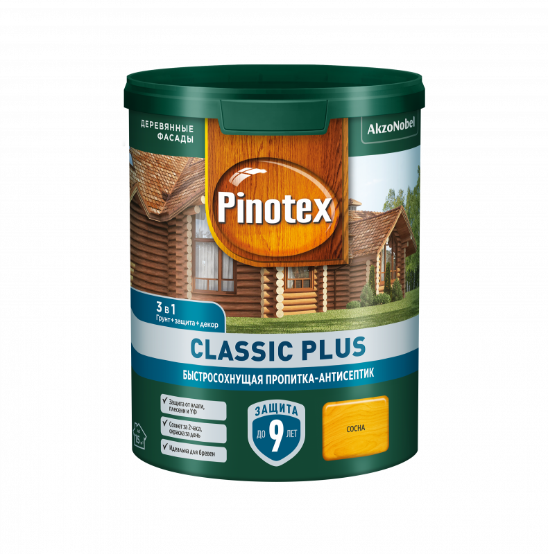 PINOTEX CLASSIC PLUS пропитка-антисептик 3 в 1, сосна (0,9л)