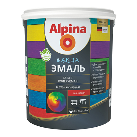 ALPINA AQUA эмаль акриловая глянцевая База 1 (0,9л)