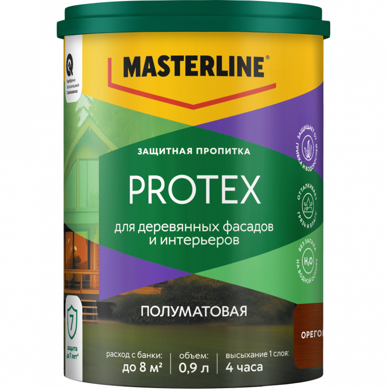 MASTERLINE PROTEX пропитка защитная для деревянных фасадов и интерьеров, орегон, 0,9л