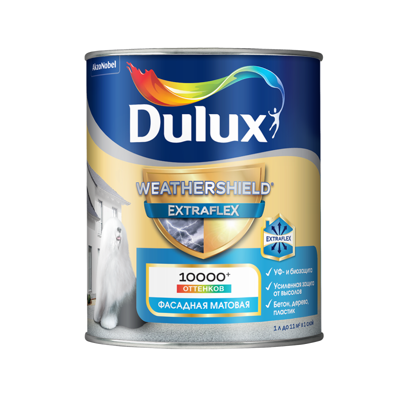 DULUX WEATHERSHIELD EXTRAFLEX КРАСКА ДЛЯ ФАСАДОВ И ЦОКОЛЕЙ АКРИЛОВАЯ 1 Л
