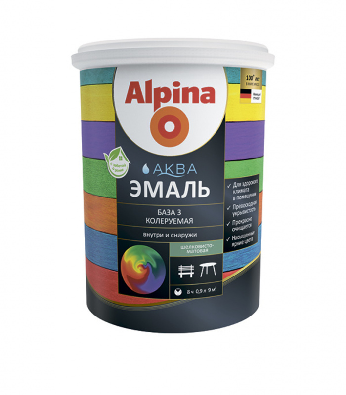 ALPINA AQUA эмаль акриловая шелковисто-матовая База 1 (0,9л)