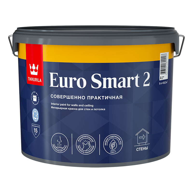 КРАСКА "EURO SMART-2"  9 Л (1) ИНТЕРЬЕРНАЯ "ТИККУРИЛА"						