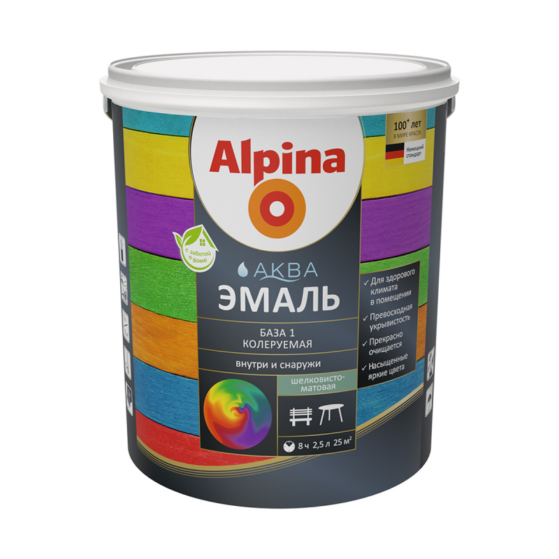 ALPINA AQUA эмаль акриловая шелковисто-матовая База 1 (2,5л)