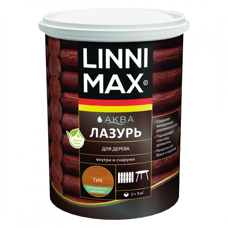 LINNIMAX Аква Лазурь для дерева, тик (0,9л)