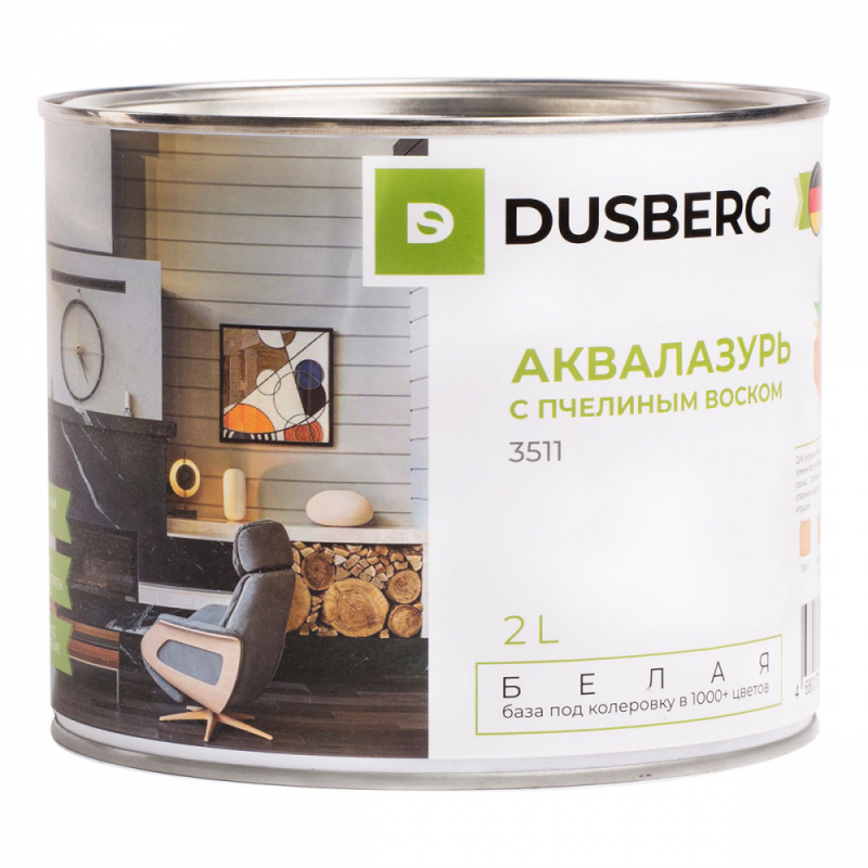 DUSBERG аквалазурь с пчелиным воском, белая (2л)															